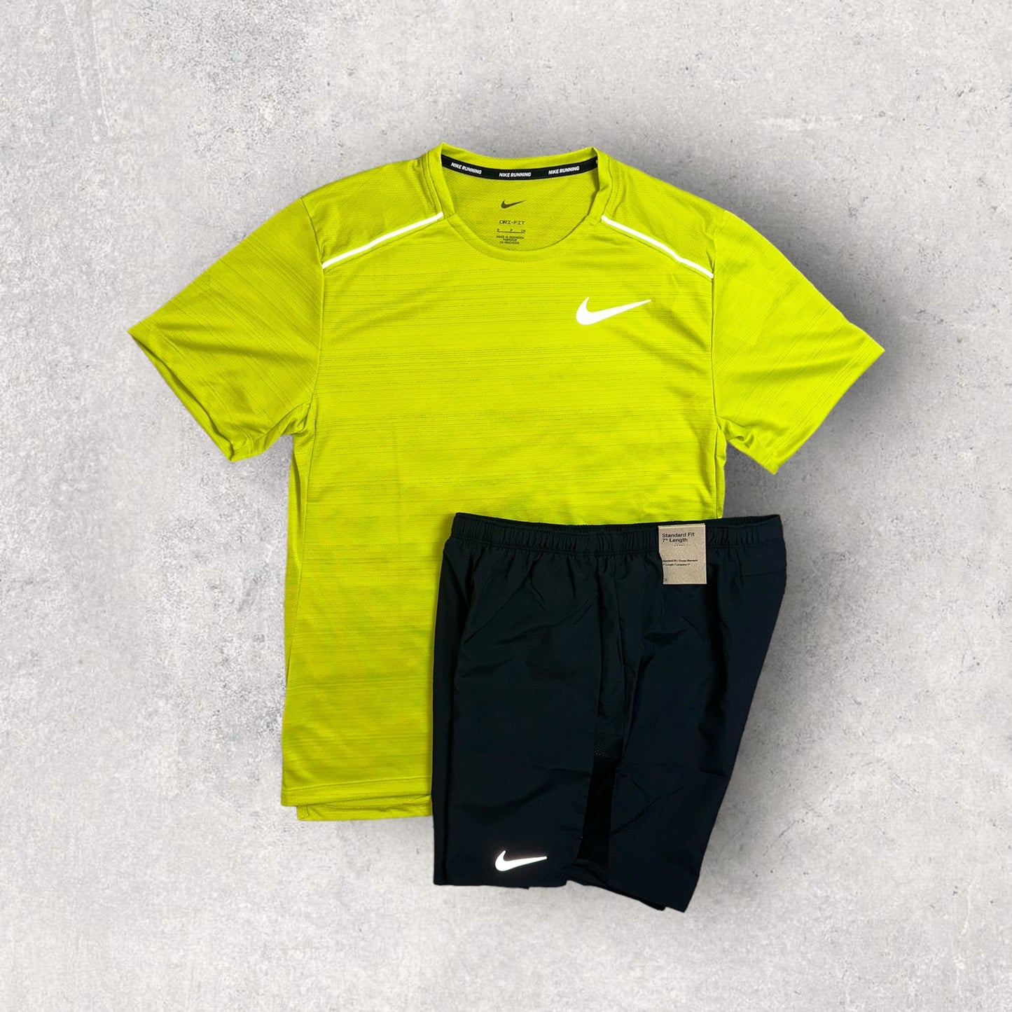 NIKE MILER 1.0 T-SHIRT/SHORT SET - BRIGHT CACTUS/BLACK