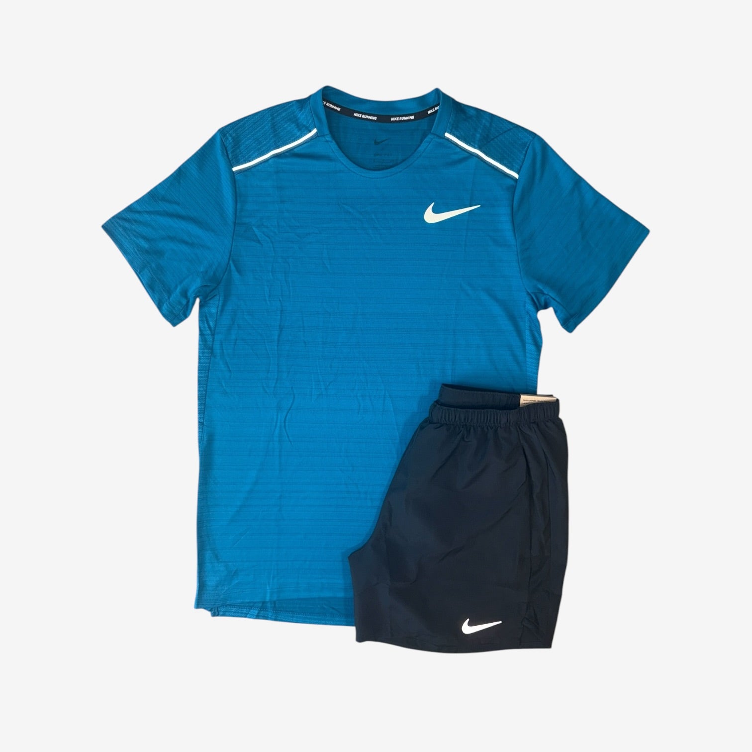 NIKE MILER 1.0 T-SHIRT / CHALLENGER SHORT SET - GREEN ABYSS/BLACK