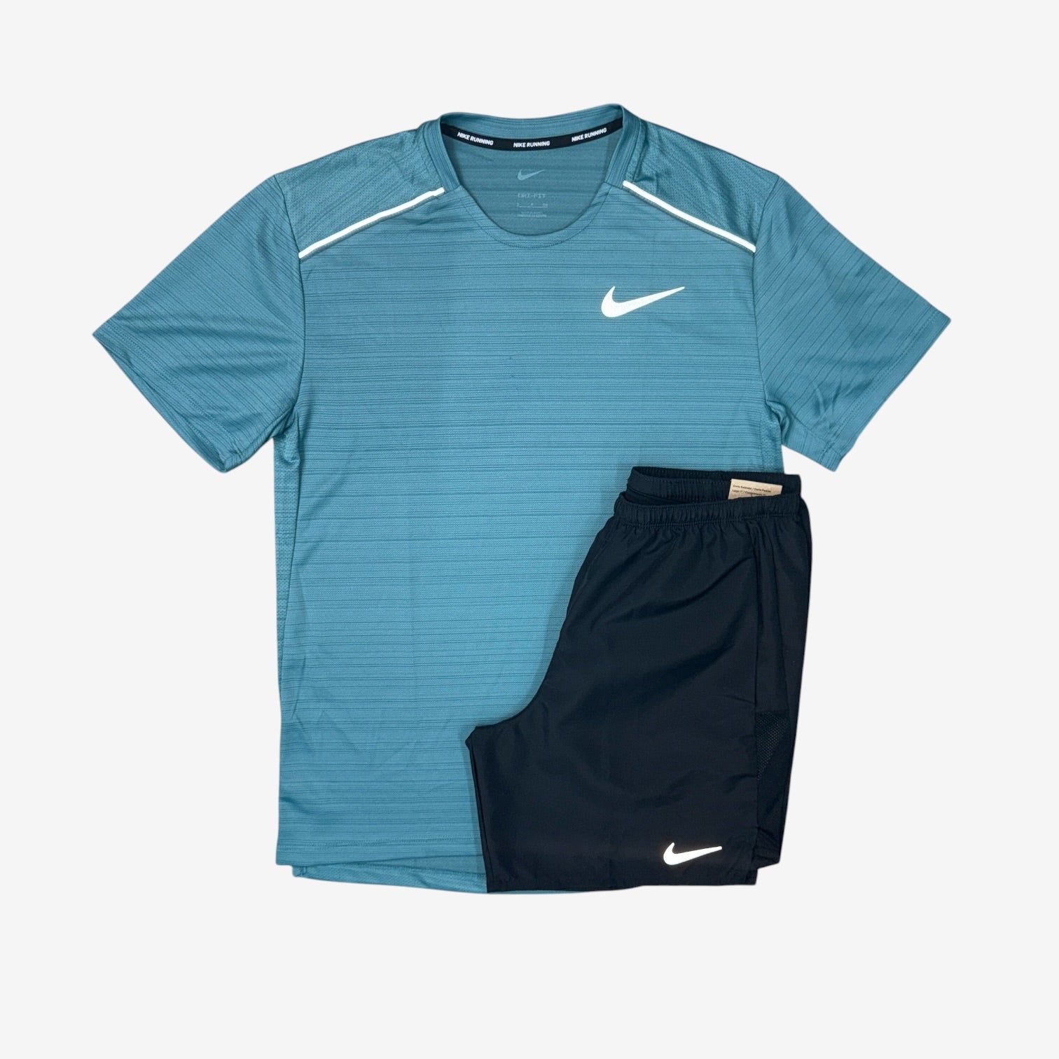 NIKE MILER 1.0 T-SHIRT / CHALLENGER SHORT SET - MINERAL TEAL/BLACK