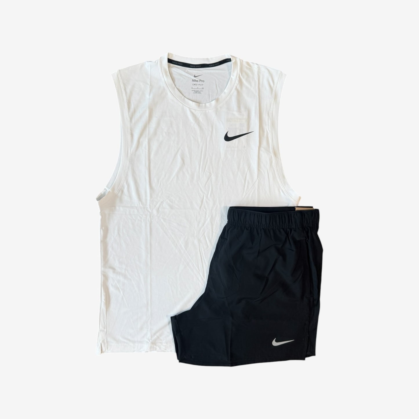 NIKE PRO DRI-FIT VEST & CHALLENGER SHORTS - WHITE/BLACK
