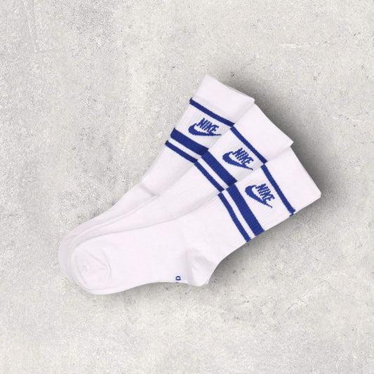 NIKE EVERYDAY ESSENTIAL STRIPE CREW SOCKS WHITE / BLUE (3 PACK)