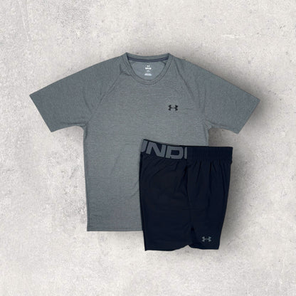 UNDER ARMOUR VELOCITY T-SHIRT / SHORT SET - GREY/BLACK