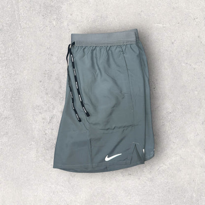 NIKE MILER 1.0 / STRIDE FLEX SHORT SET - WHITE/GREY