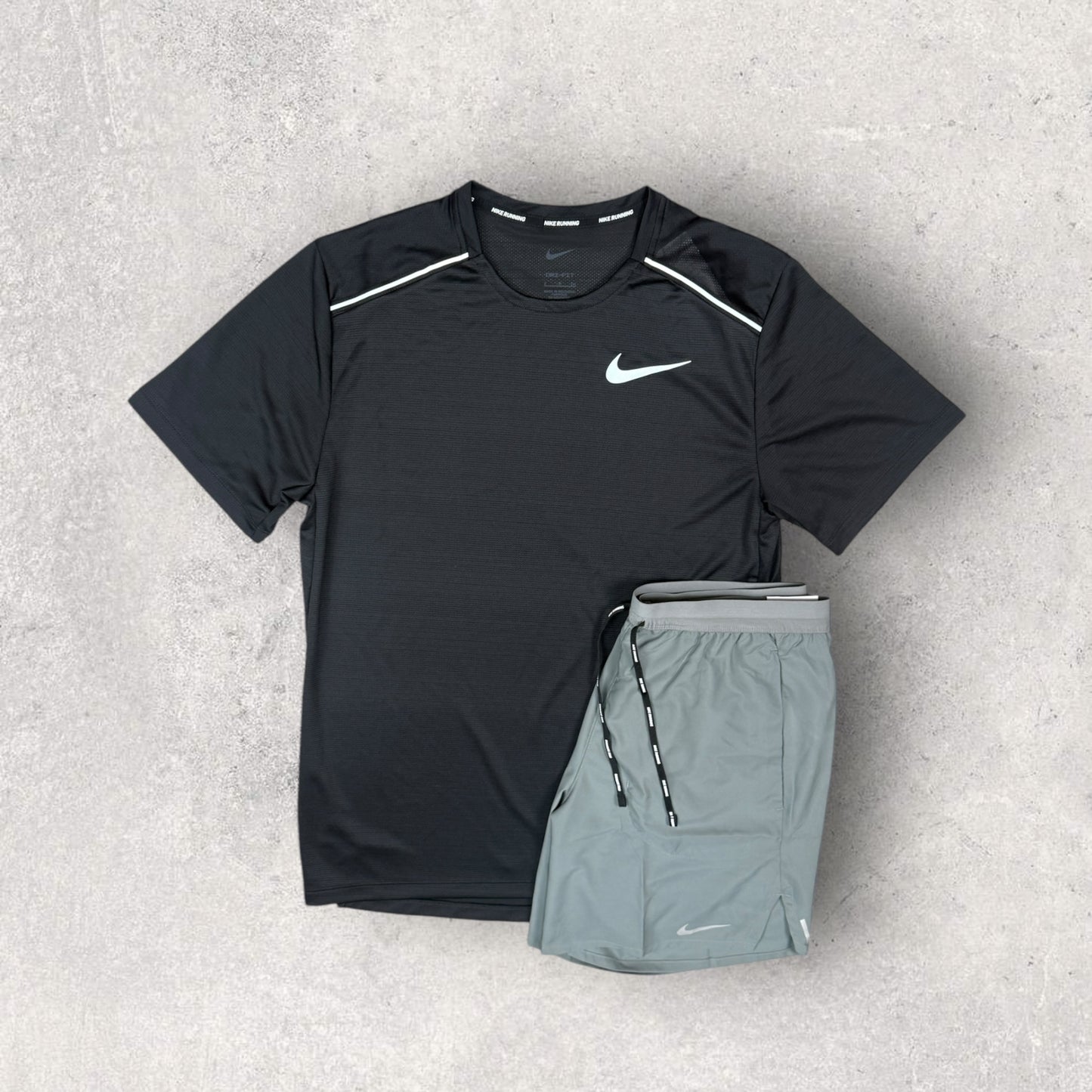 NIKE MILER 1.0 / STRIDE FLEX SHORT SET - BLACK/GREY