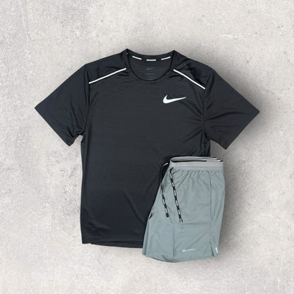NIKE MILER 1.0 / STRIDE FLEX SHORT SET - BLACK/GREY