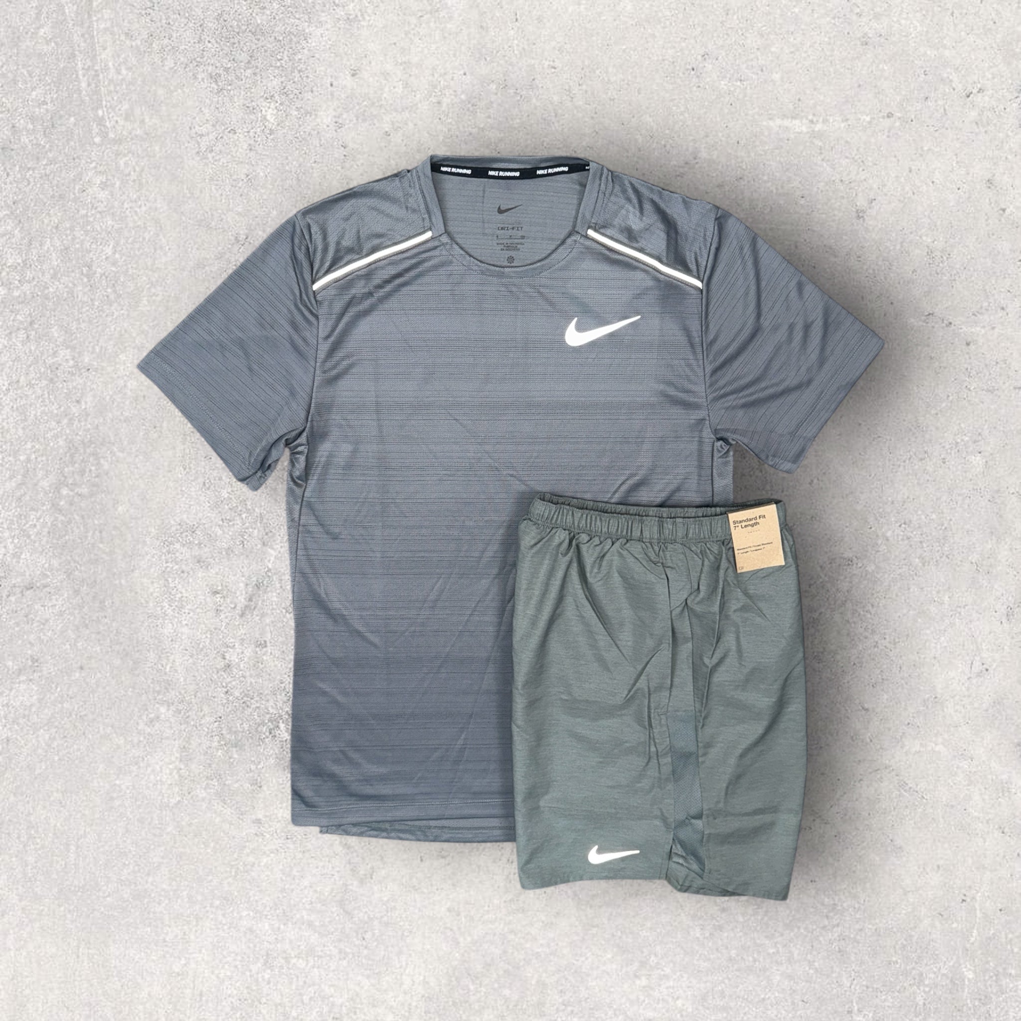NIKE MILER 1.0 T-SHIRT / SHORT SET - GREY