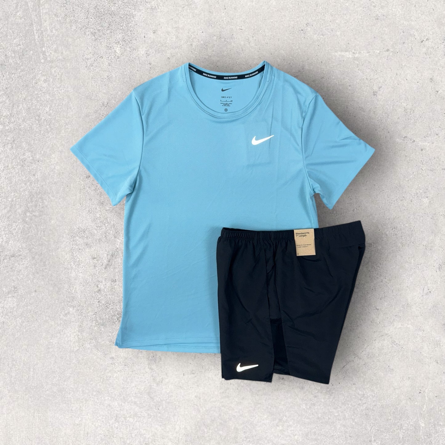 NIKE MILER T-SHIRT/CHALLENGER SHORT - TURQ/BLACK
