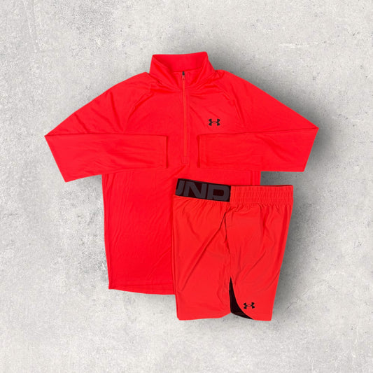 UNDER ARMOUR 1/4 ZIP SHORT SET - CRIMSON