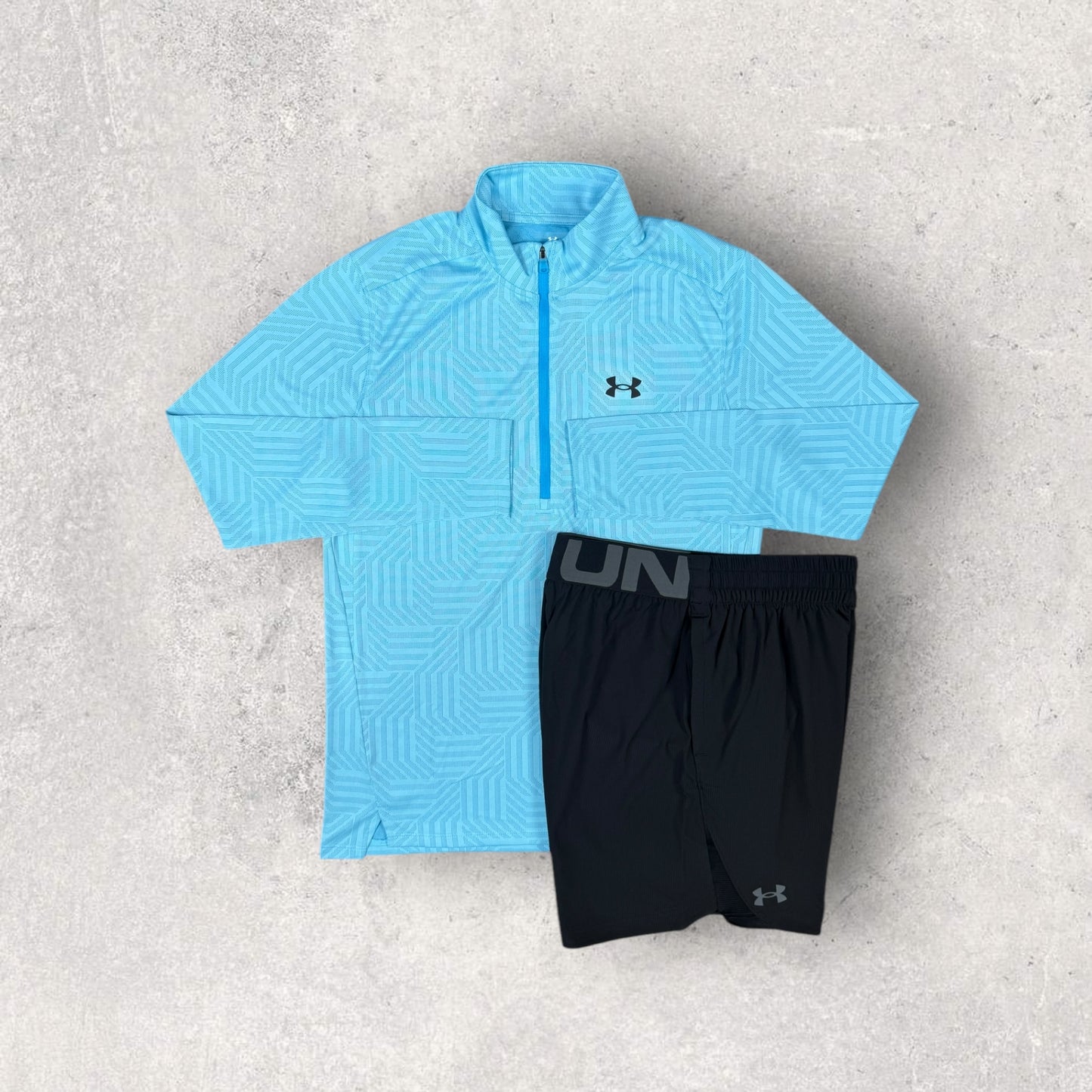 UNDER ARMOUR GEO 1/4 ZIP SHORT SET - BLUE/BLACK