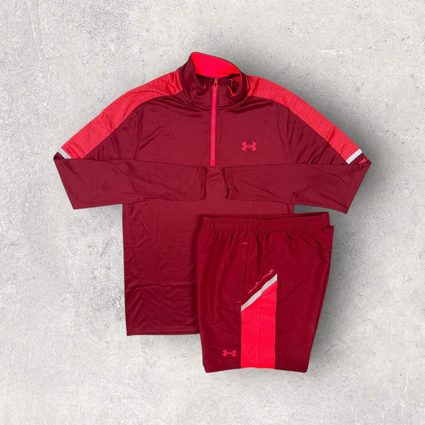 UNDER ARMOUR UTILITY 1/4 ZIP SHORT SET - RED