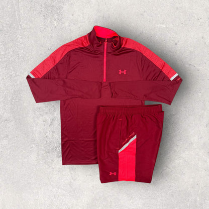 UNDER ARMOUR UTILITY 1/4 ZIP SHORT SET - RED