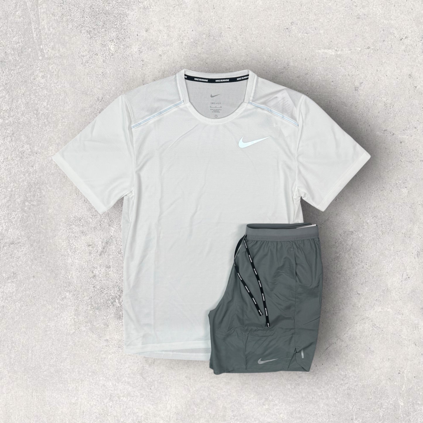 NIKE MILER 1.0 / STRIDE FLEX SHORT SET - WHITE/GREY