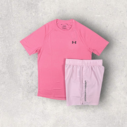 UNDER ARMOUR TECH SHORT SET - PINK/BABY PINK