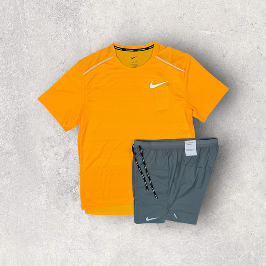 NIKE MILER 1.0 / STRIDE FLEX SHORT SET - LASER ORANGE/GREY