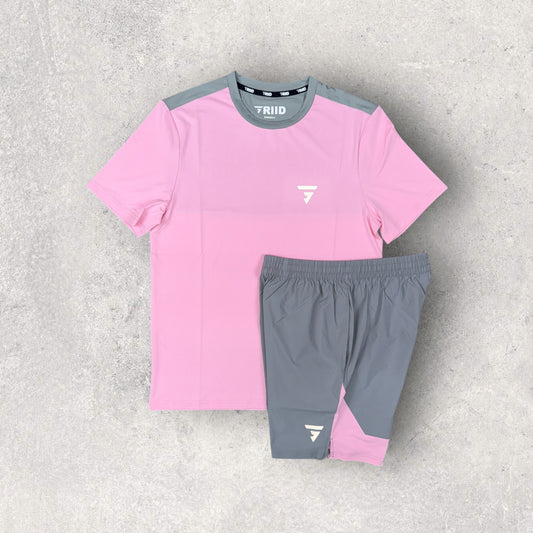 GRIID PULSE T-SHIRT & SHORT SET - PINK/GREY
