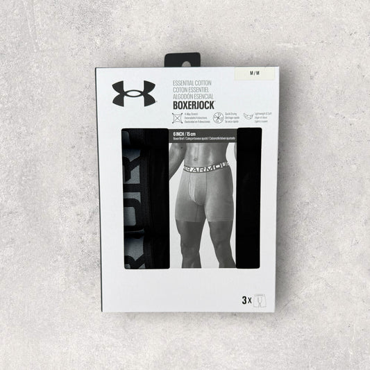 UNDER ARMOUR ESSENTIAL COTTON BOXERS - BLACK