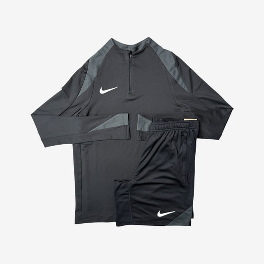 NIKE STRIKE 1/4 ZIP SHORT SET - BLACK/GREY