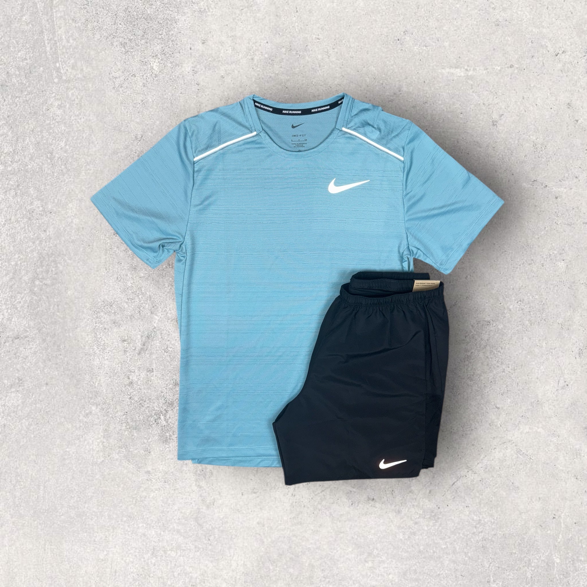 NIKE MILER 1.0 T-SHIRT / SHORT SET - DENIUM TURQUOISE /BLACK