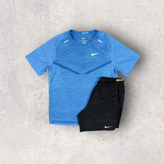 NIKE TECH KNIT T-SHIRT/SHORT SET - BLUE/BLACK
