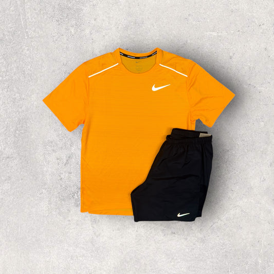 NIKE MILER 1.0 T-SHIRT / SHORT SET - SUNDIAL/BLACK